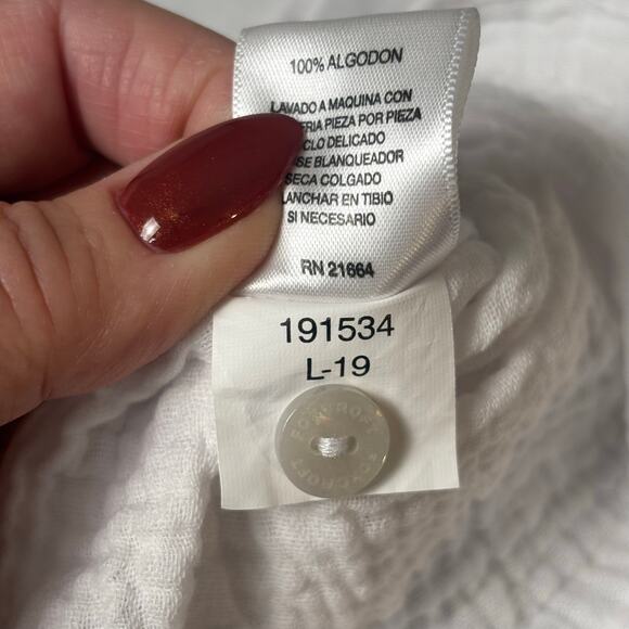 Foxcroft White Gauze Cotton Button Blouse XL Ruched Sleeves Boho Chic Coastal - Picture 10 of 11